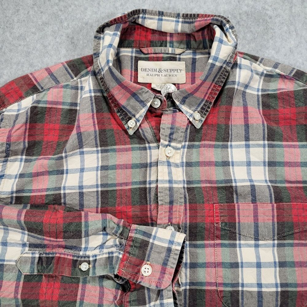 Denim & Supply Ralph Lauren Mens Large Red Black Green Plaid Long Sleeve Shirt